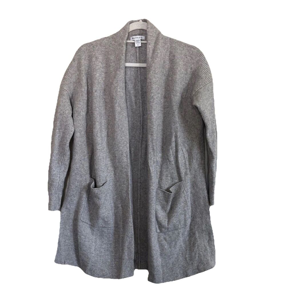 Athleta Women Spirit Wool Cashmere Heather Gray Cardigan Sweater Small Petite